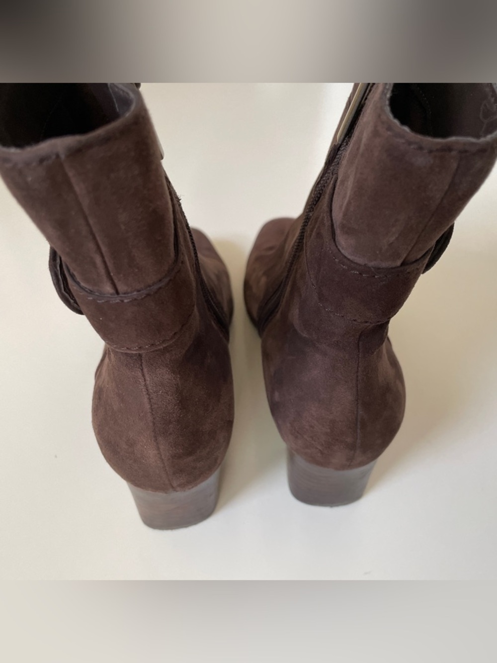 Bandolino Brown Suede Heeled Boots, Size 6 Leather Upper with Gold Accents - Picture 8 of 10